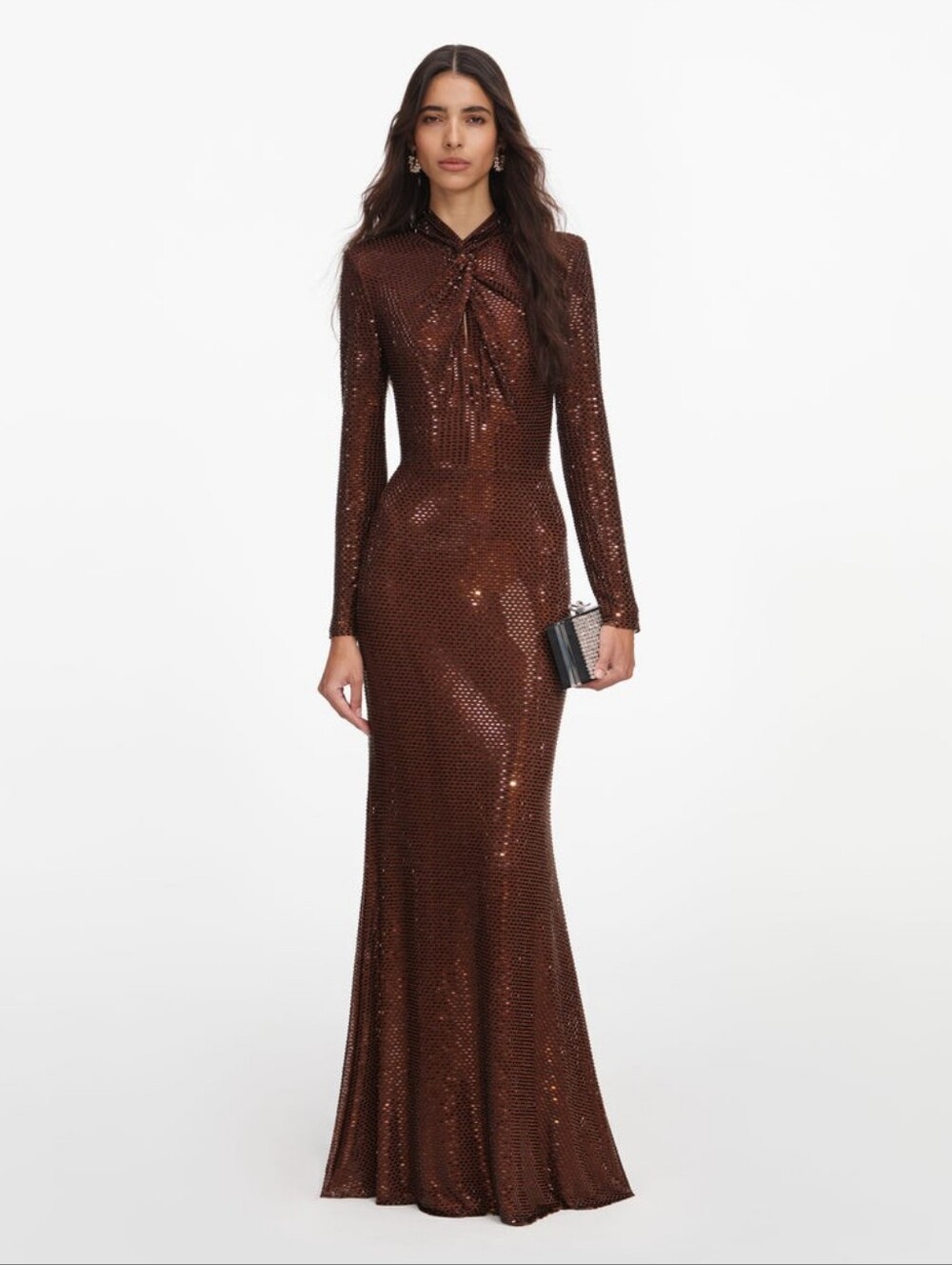Self Portrait Brown Rhinestone Maxi Dress
